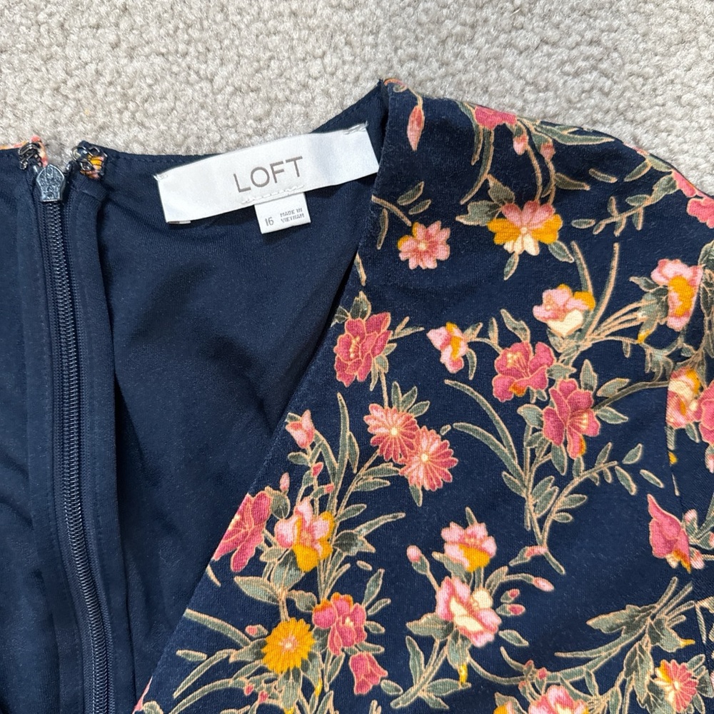 LOFT Navy Dress with Orange Floral Pattern - Picture 2 of 5